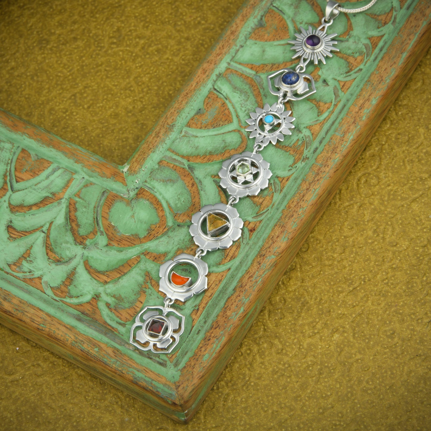 'Balance Your Life' Rhodium Plated Silver Seven Chakra Pendant