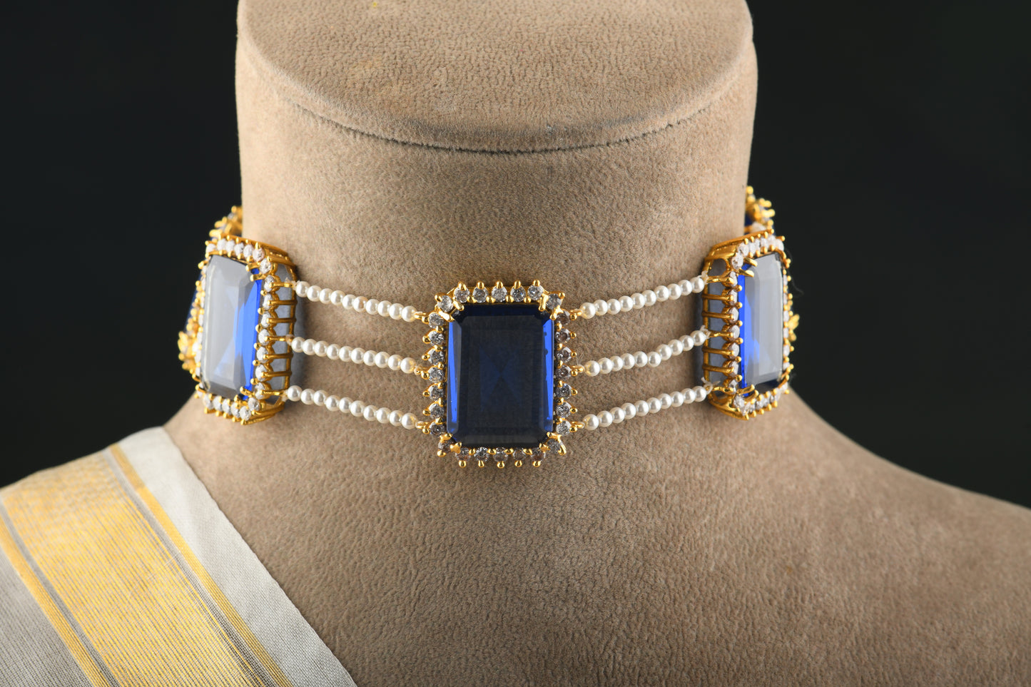 Sapphire Diamond Accent Pearl Choker Set