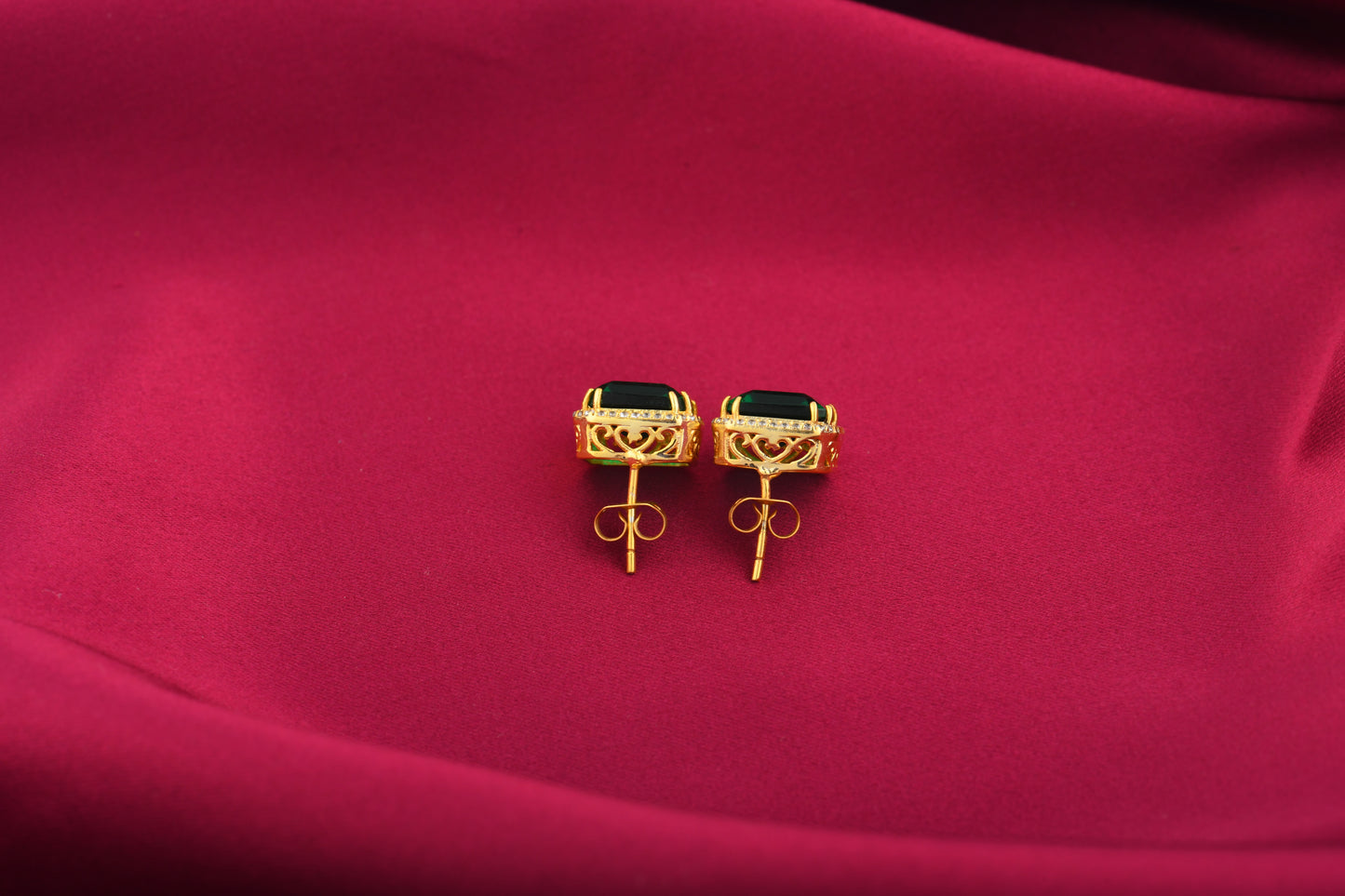 Emerald Square And Zircon Studs