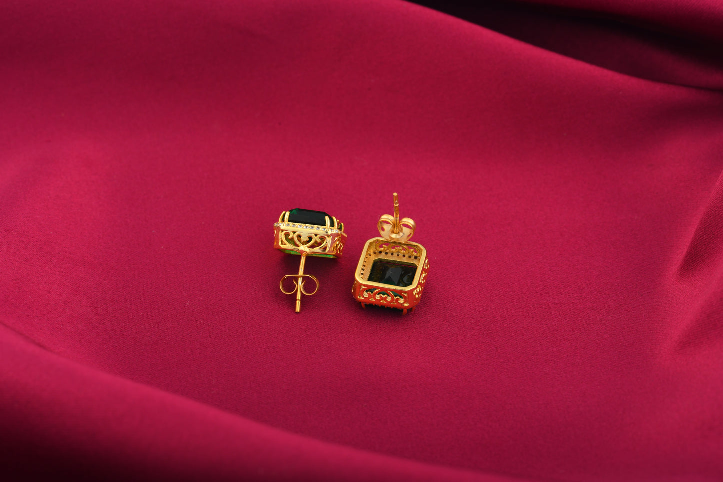 Emerald Square And Zircon Studs