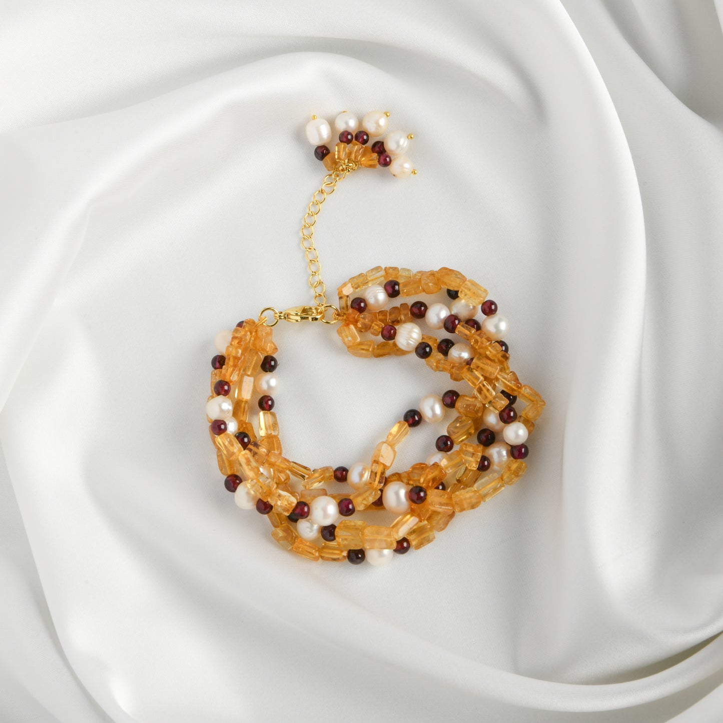 Trendy Citrine Garnet And Pearl Bracelet