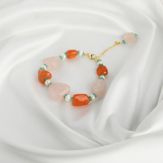 Rose Quartz Carnelian Pearl Handcrafted Bracelet