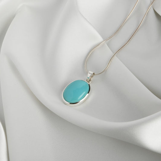 Natural Turquoise In Silver Pendant