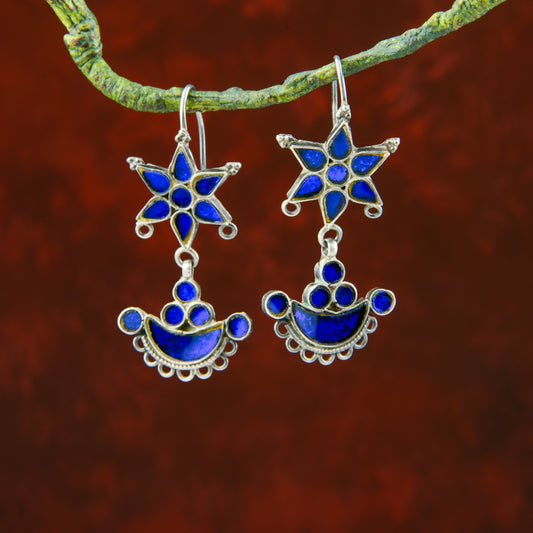 Madhu Chandrika Blue Mirror Silver Earrings