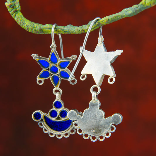 Madhu Chandrika Blue Mirror Silver Earrings