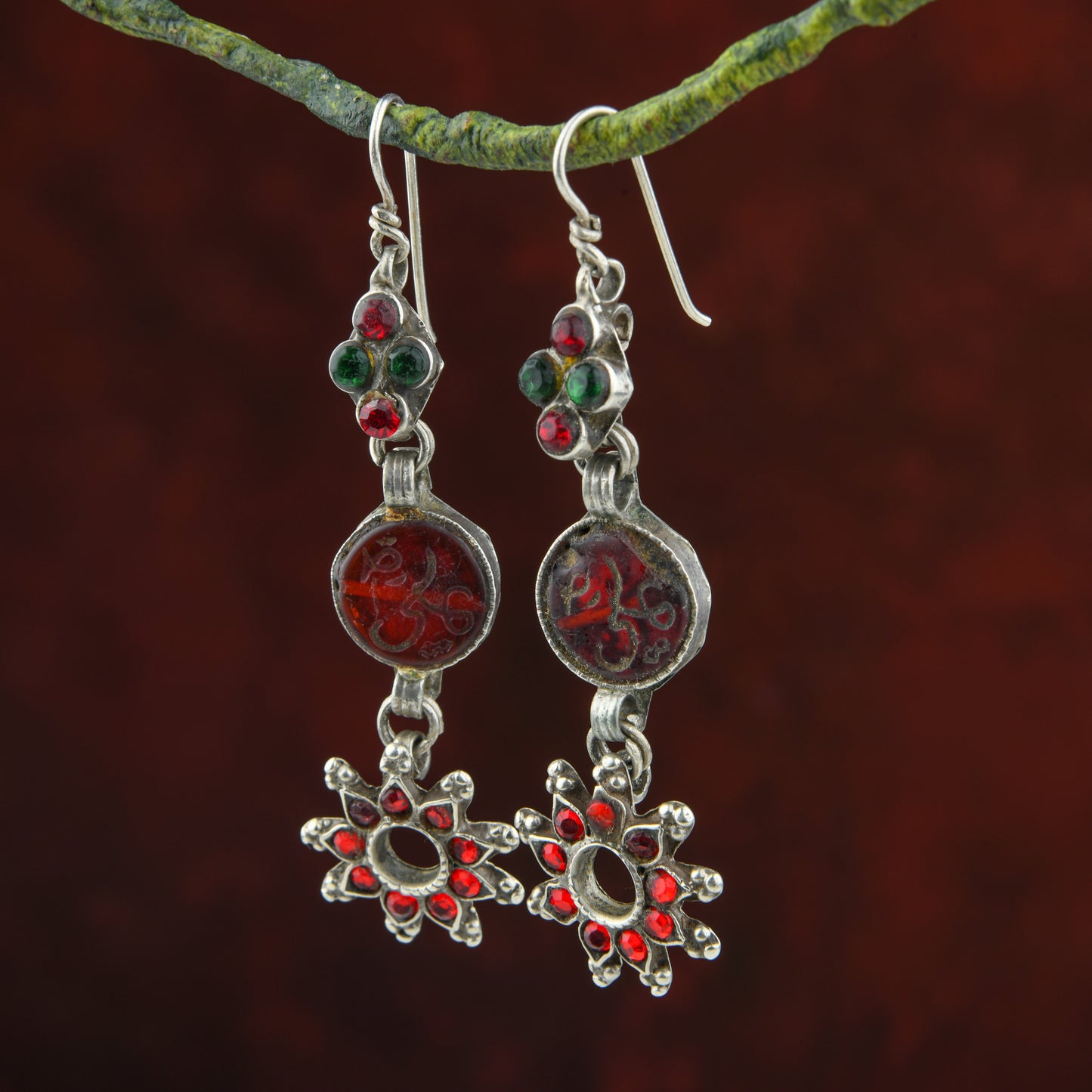 Madhu Chandrika Lal Phool Silver Earrings