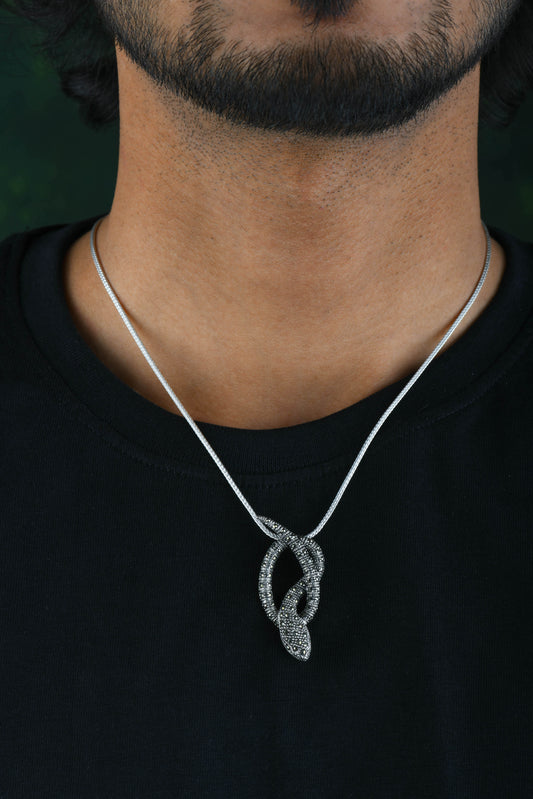 Coiled Snake Silver Marcasite Pendant