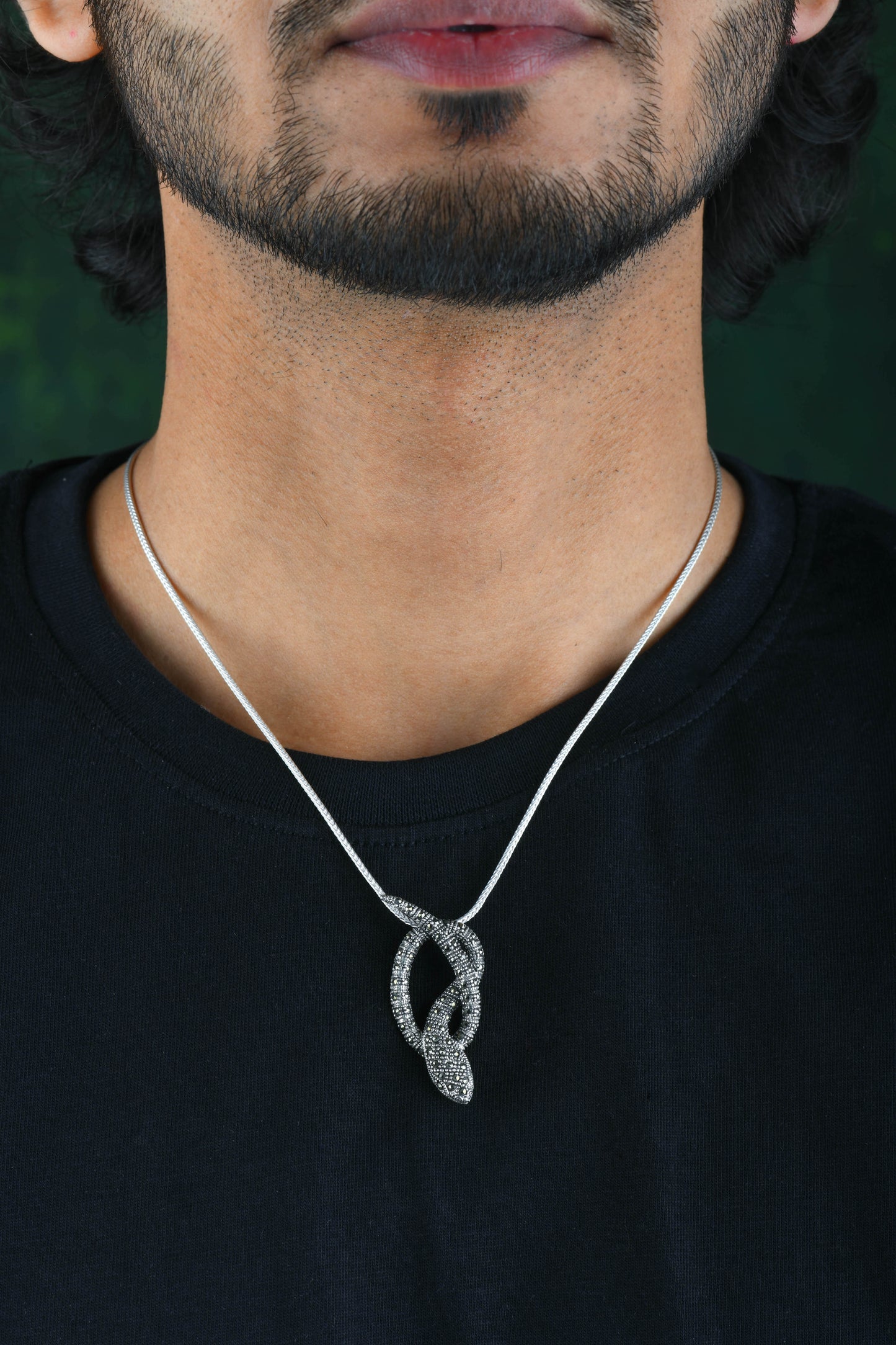 Coiled Snake Silver Marcasite Pendant