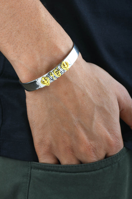 "Ik Omkar" Dual Tone Silver Cuff For Men