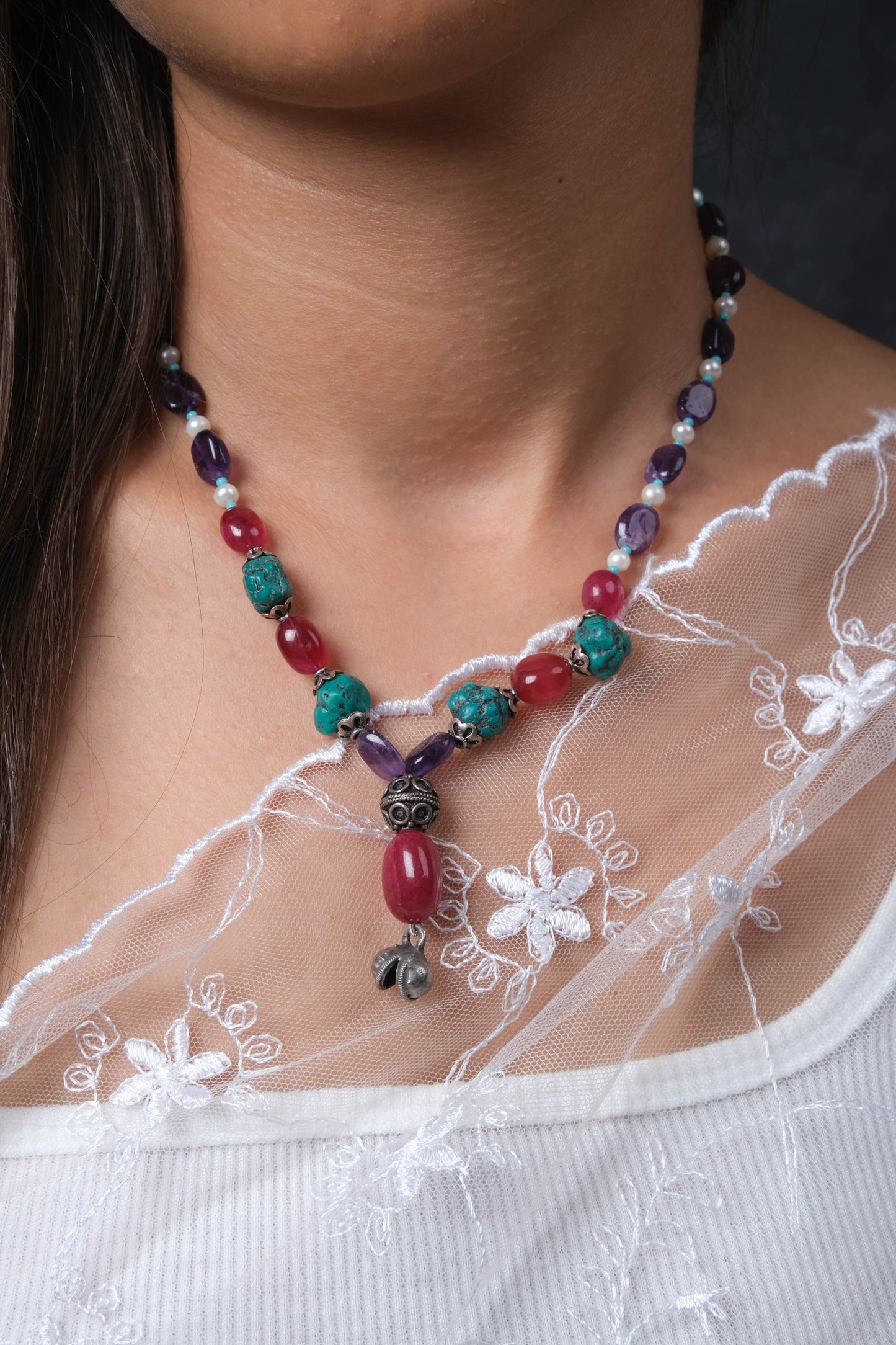 Vintage Tribal Style Silver Turquoise Necklce
