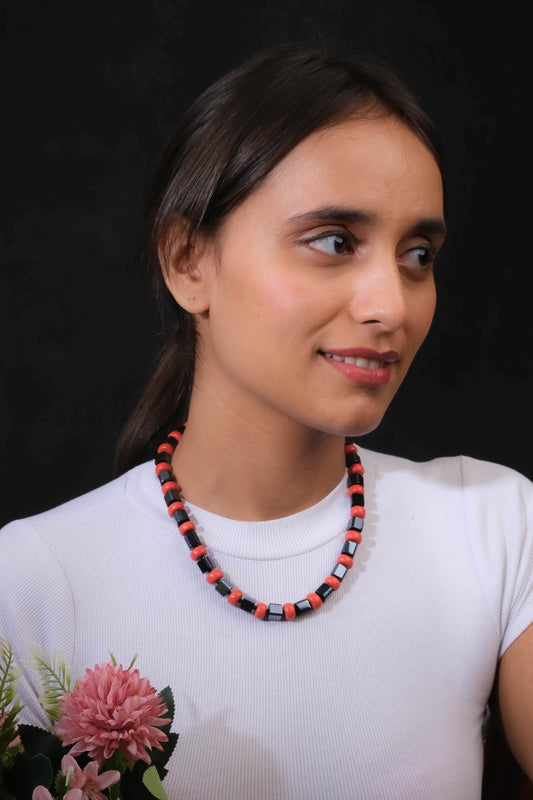Rouge Eclipse Pyrite And Coral coloured Necklace