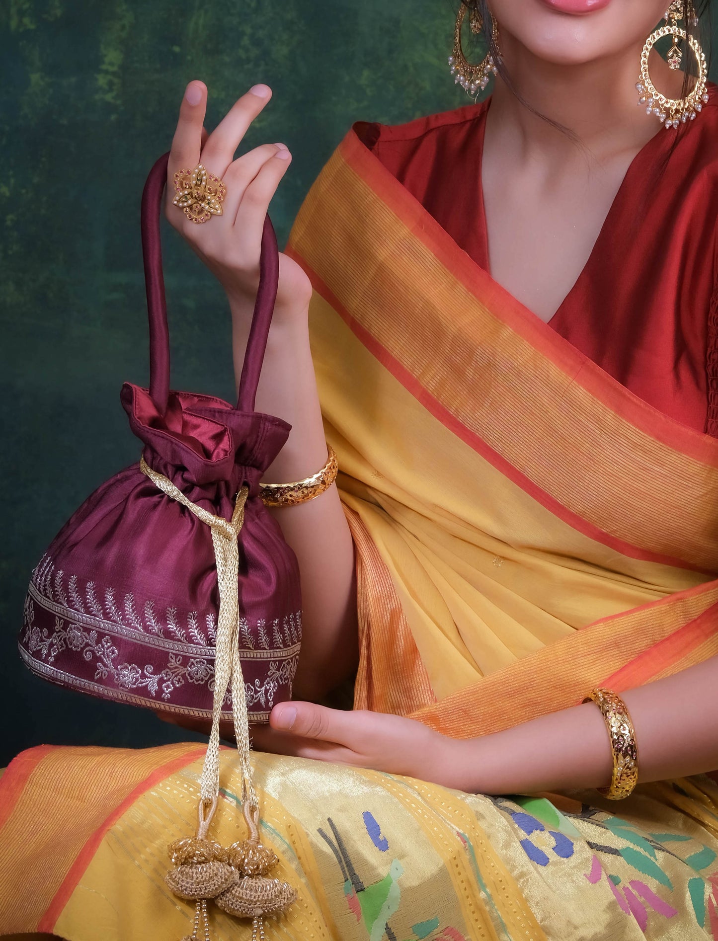 Maroon Zari Border Luxe Potli