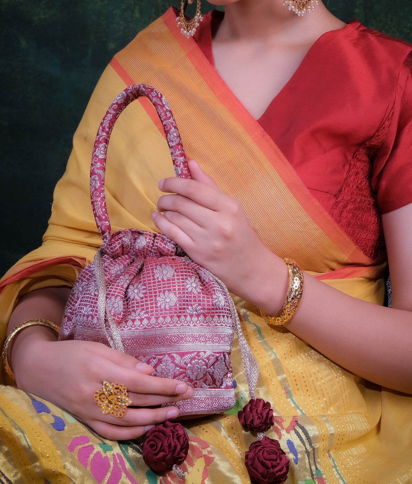 Maroon Antique Zari Potli Bag