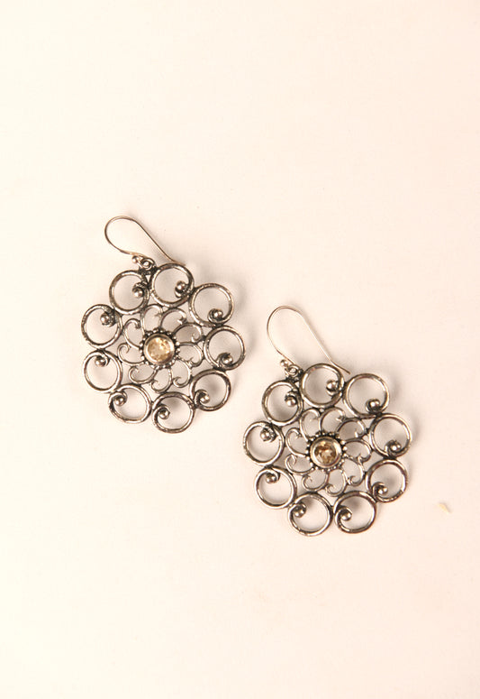 Silver Citrine Flower Earrings