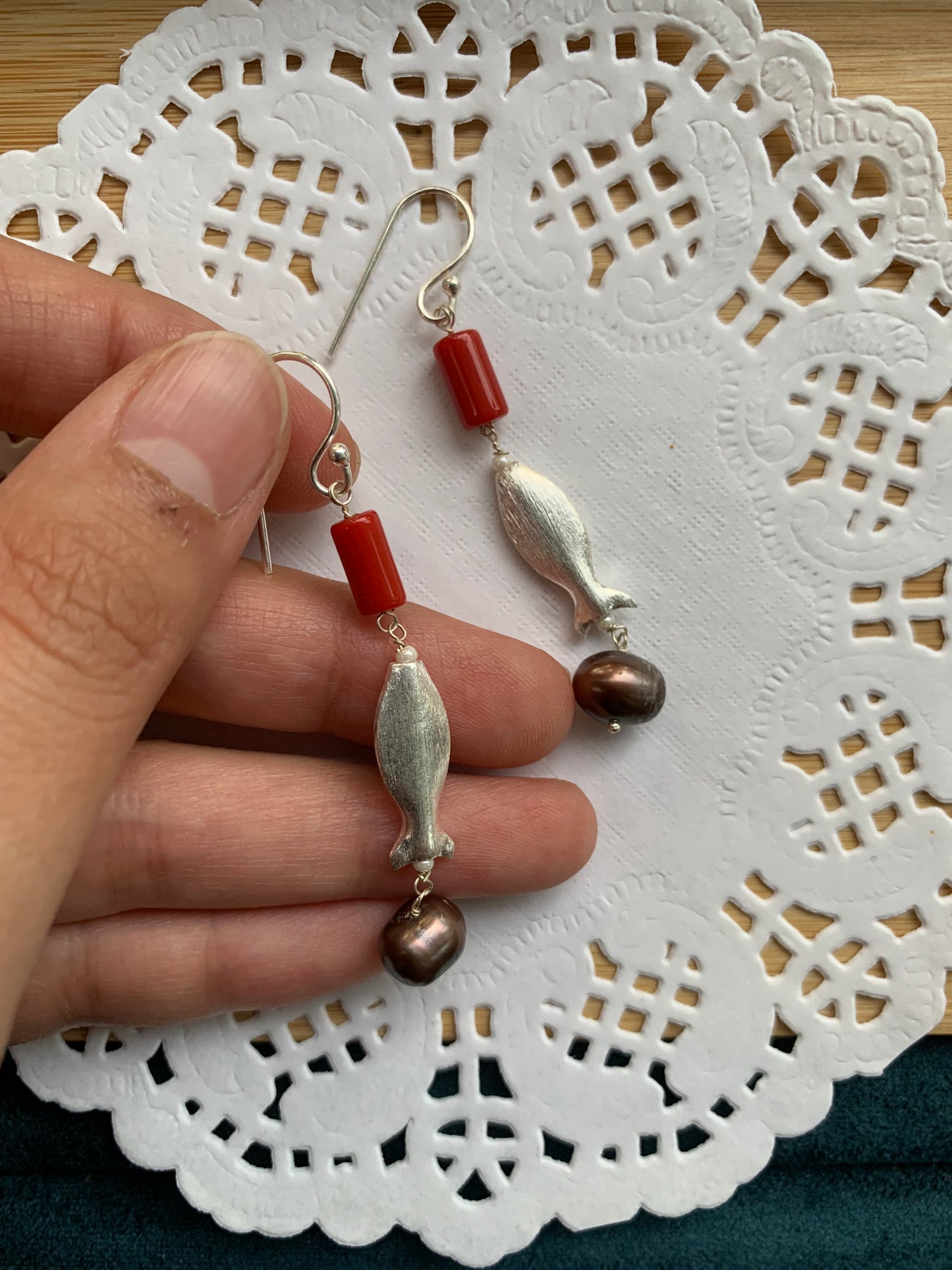 Coral Machali Silver Earrings
