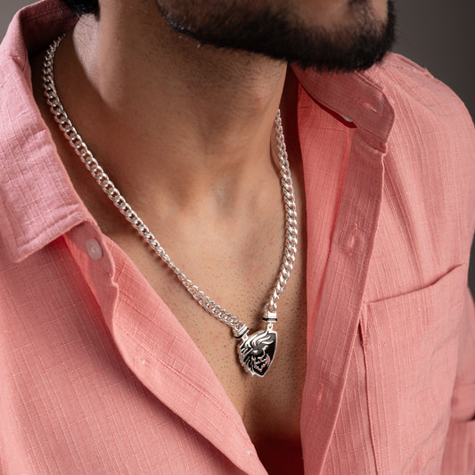'Black Panther' Silver Pendant Men Chain