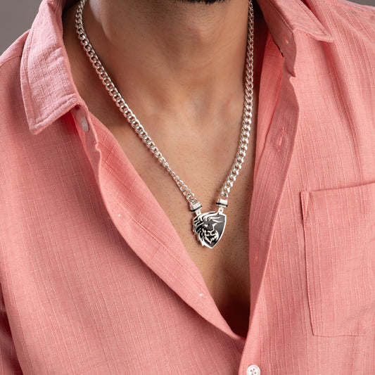 'Black Panther' Silver Pendant Men Chain