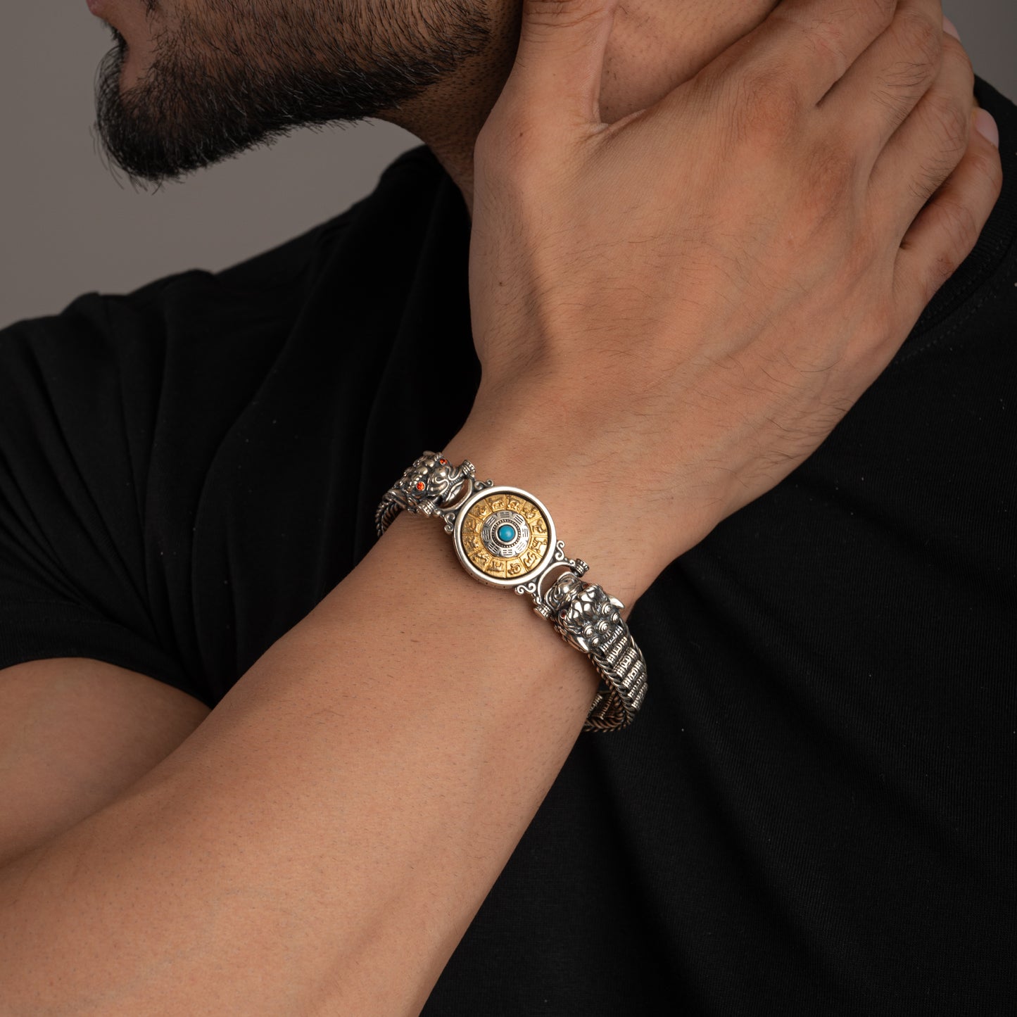 Rotating Sundial Tibetan Silver Bracelet