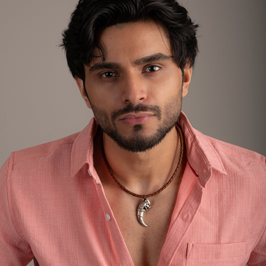 Dragon Sword Silver Pendant in Leather Chord