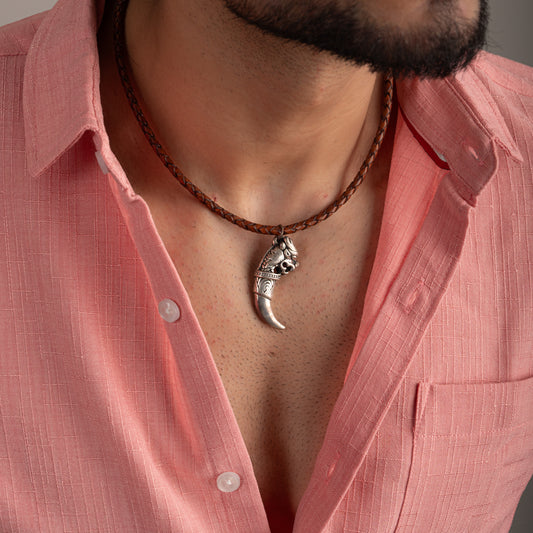 Dragon Sword Silver Pendant in Leather Chord