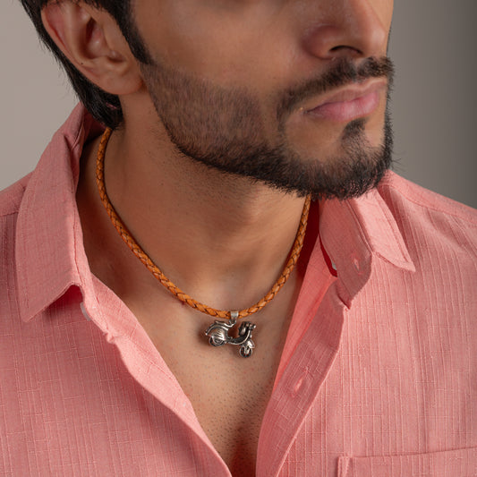 'Vintage Vespa' Silver Pendant in Leather Chord