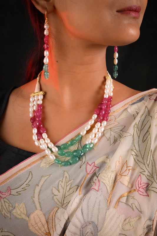Pearl Emerald And Ruby Choker Set