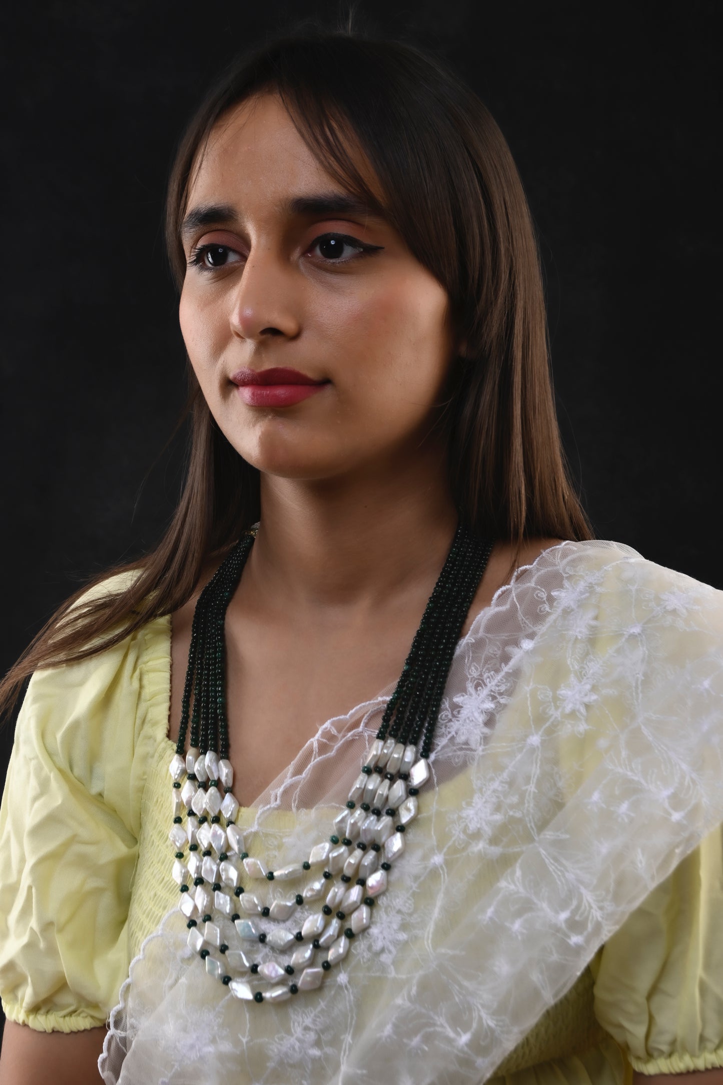 Pearl And Green Onyx Multilayer Necklace