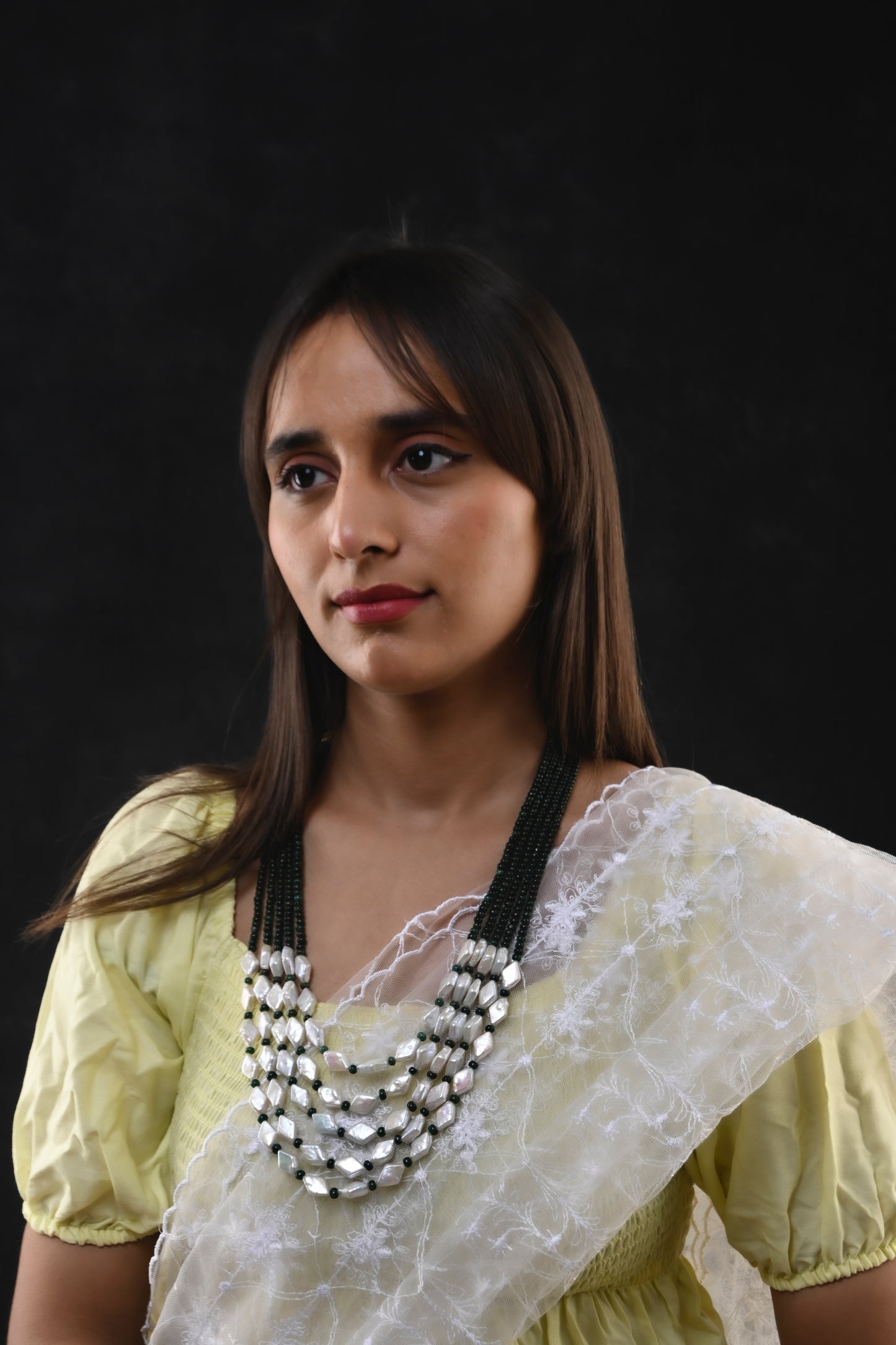 Pearl And Green Onyx Multilayer Necklace