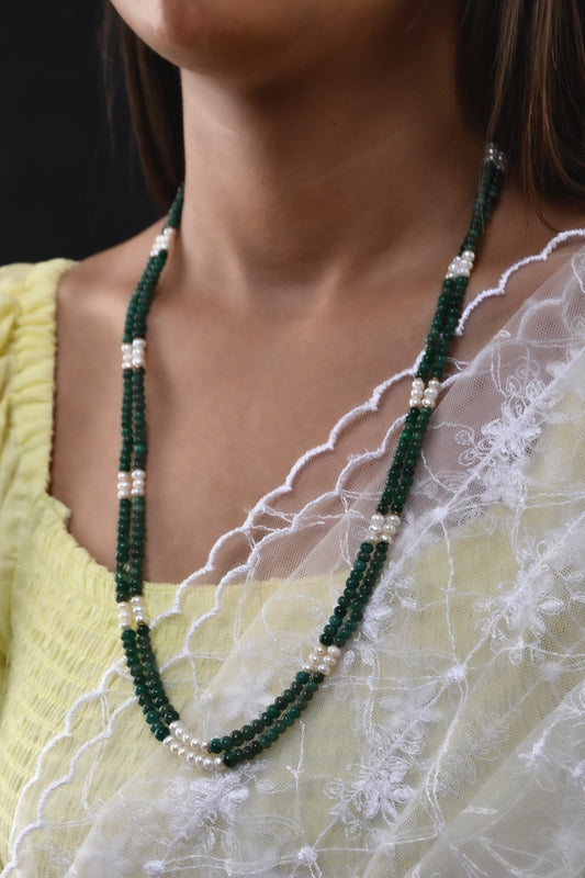 Pearls and Green Aventurine Strings Necklace