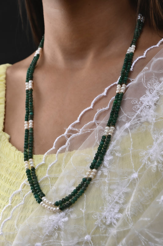 Pearls and Green Aventurine Strings Necklace