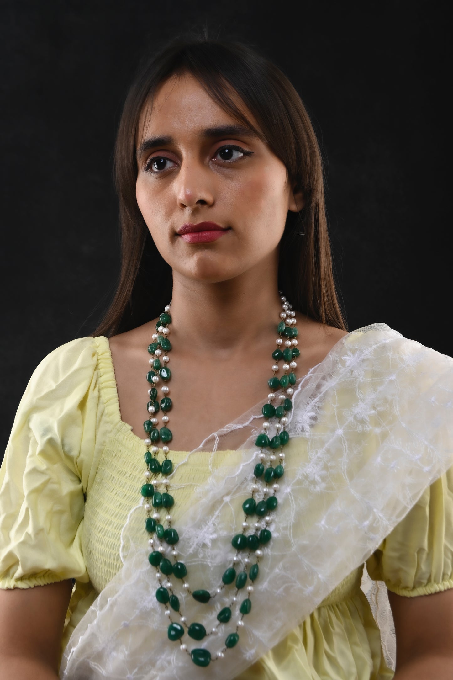 Emerald Green And Fresh Water Pearls Necklace