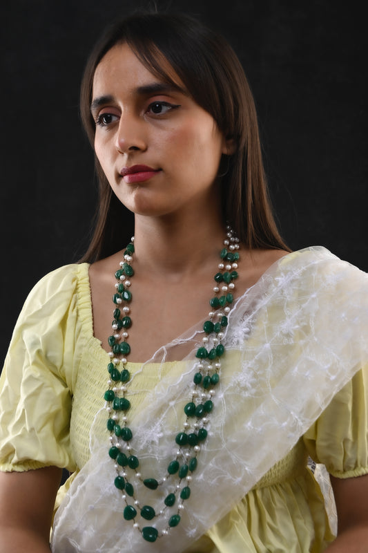 Emerald Green And Fresh Water Pearls Necklace