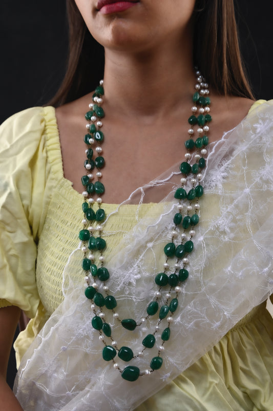 Emerald Green And Fresh Water Pearls Necklace