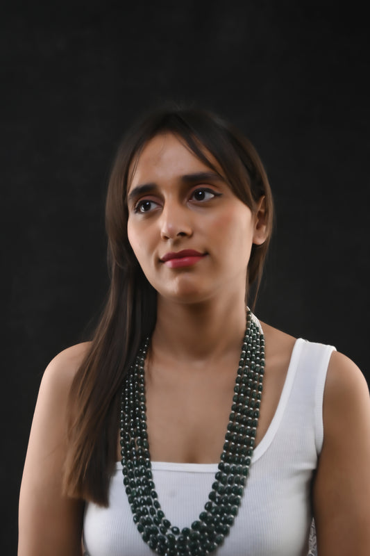 Moss Green Quartz and Freshwater Pearls Multilayered Necklace