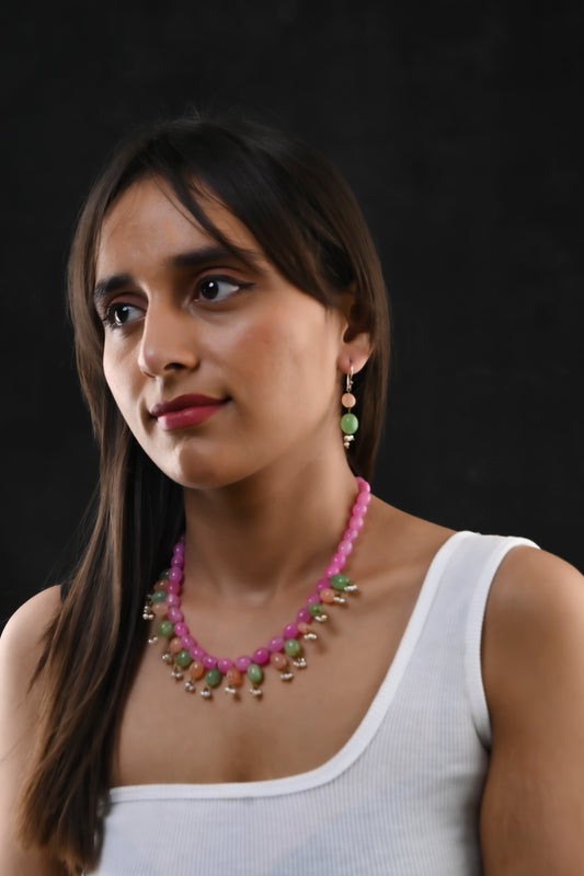 Pastel Peach Green OnyxDrops Necklace Set