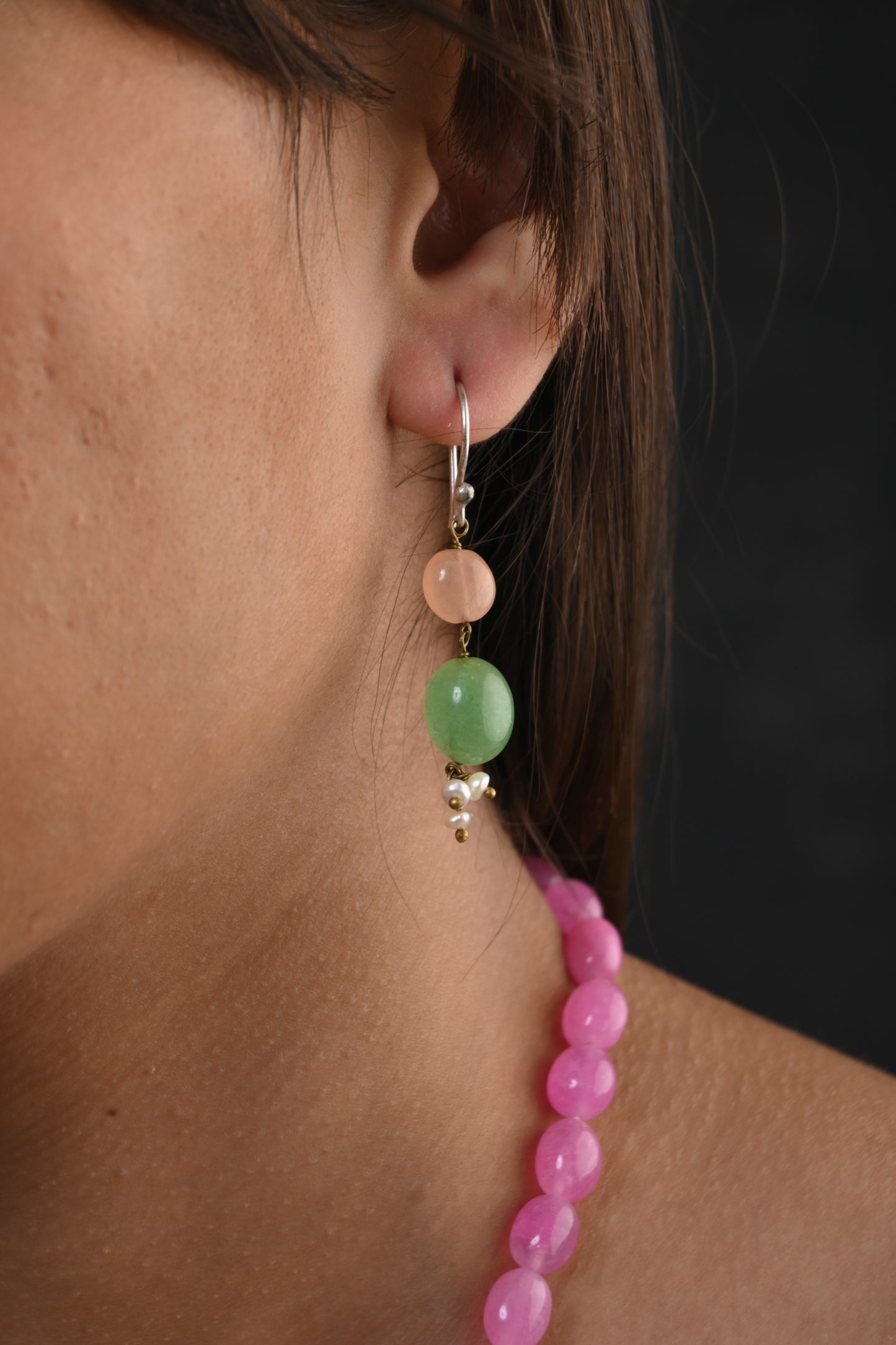 Pastel Peach Green OnyxDrops Necklace Set