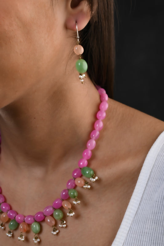 Pastel Peach Green OnyxDrops Necklace Set