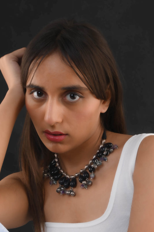 Black Onyx Silver Banjara Necklace