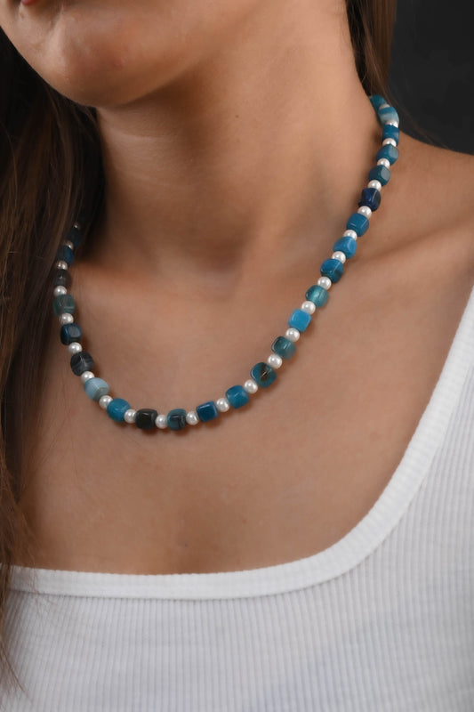 Pearl Blue Agates Necklace