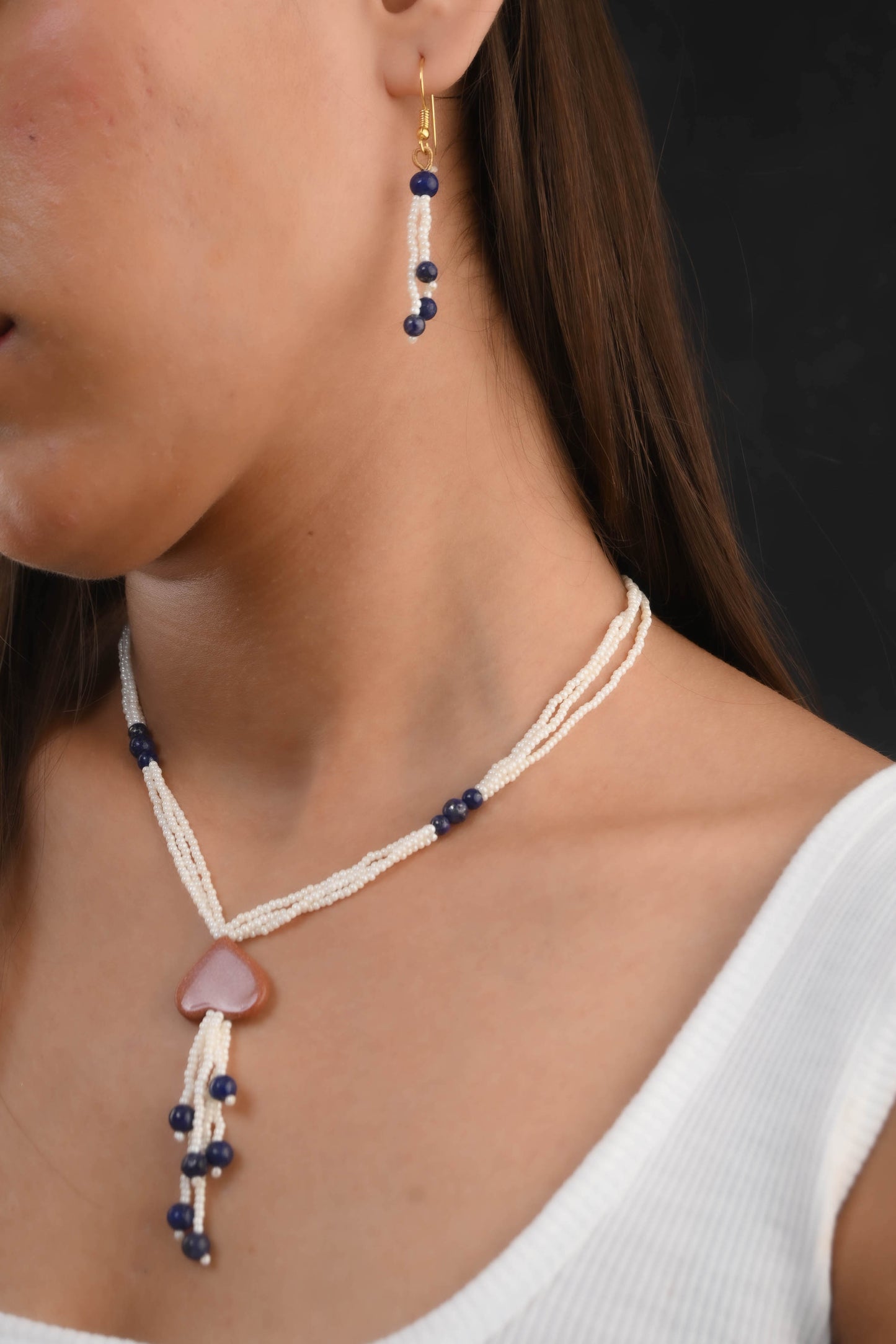 Sunstone Lapis Lazuli Beads Necklace Set