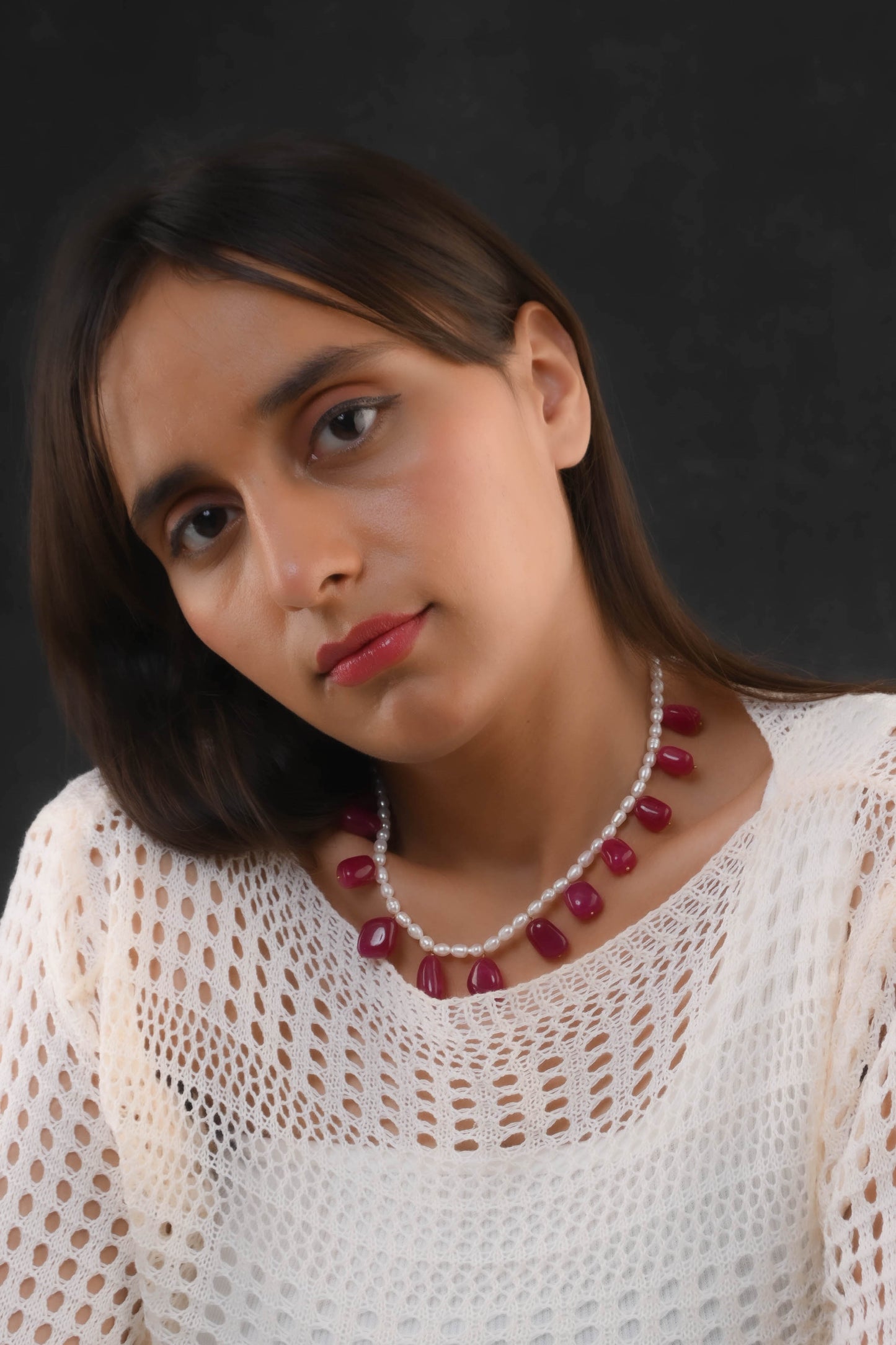 Pearl Ruby Tumbles Necklace