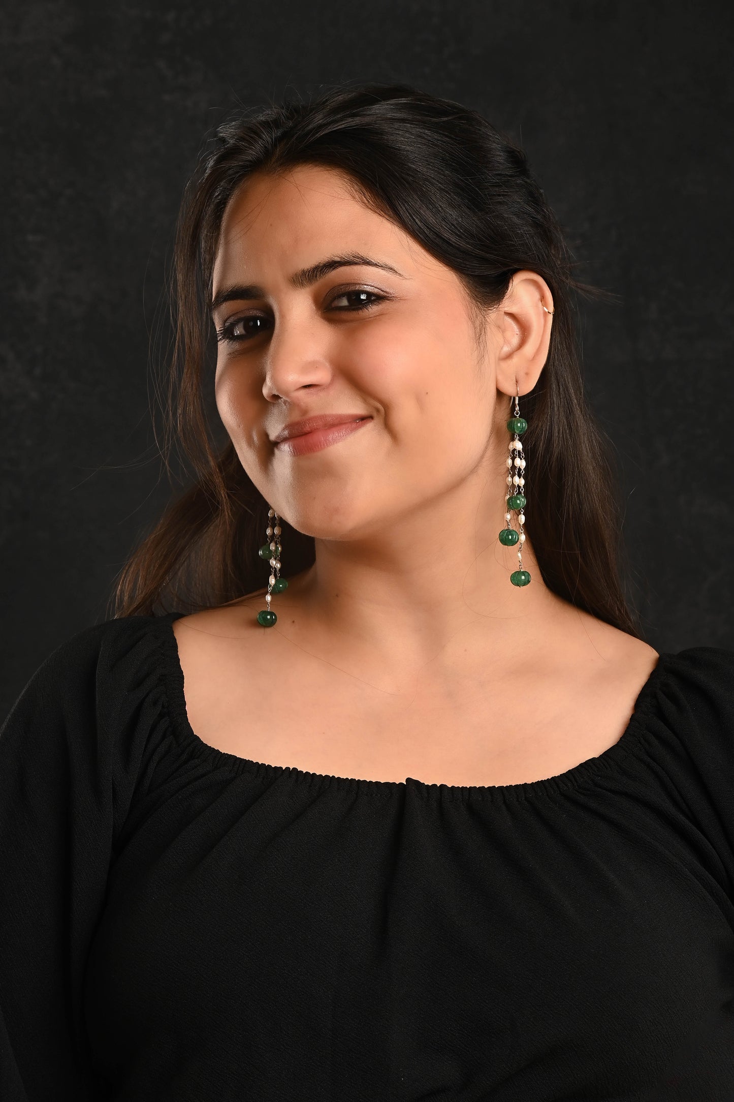 Serene Green Mist Silver Pearl Earrings