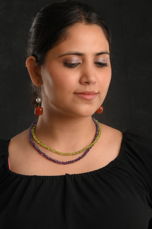 Natural Amethyst Peridot Strings Necklace