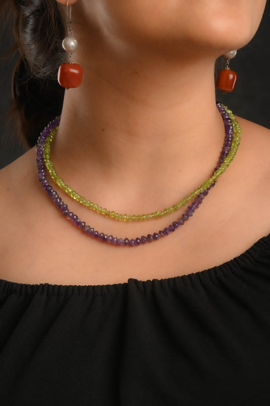 Natural Amethyst Peridot Strings Necklace