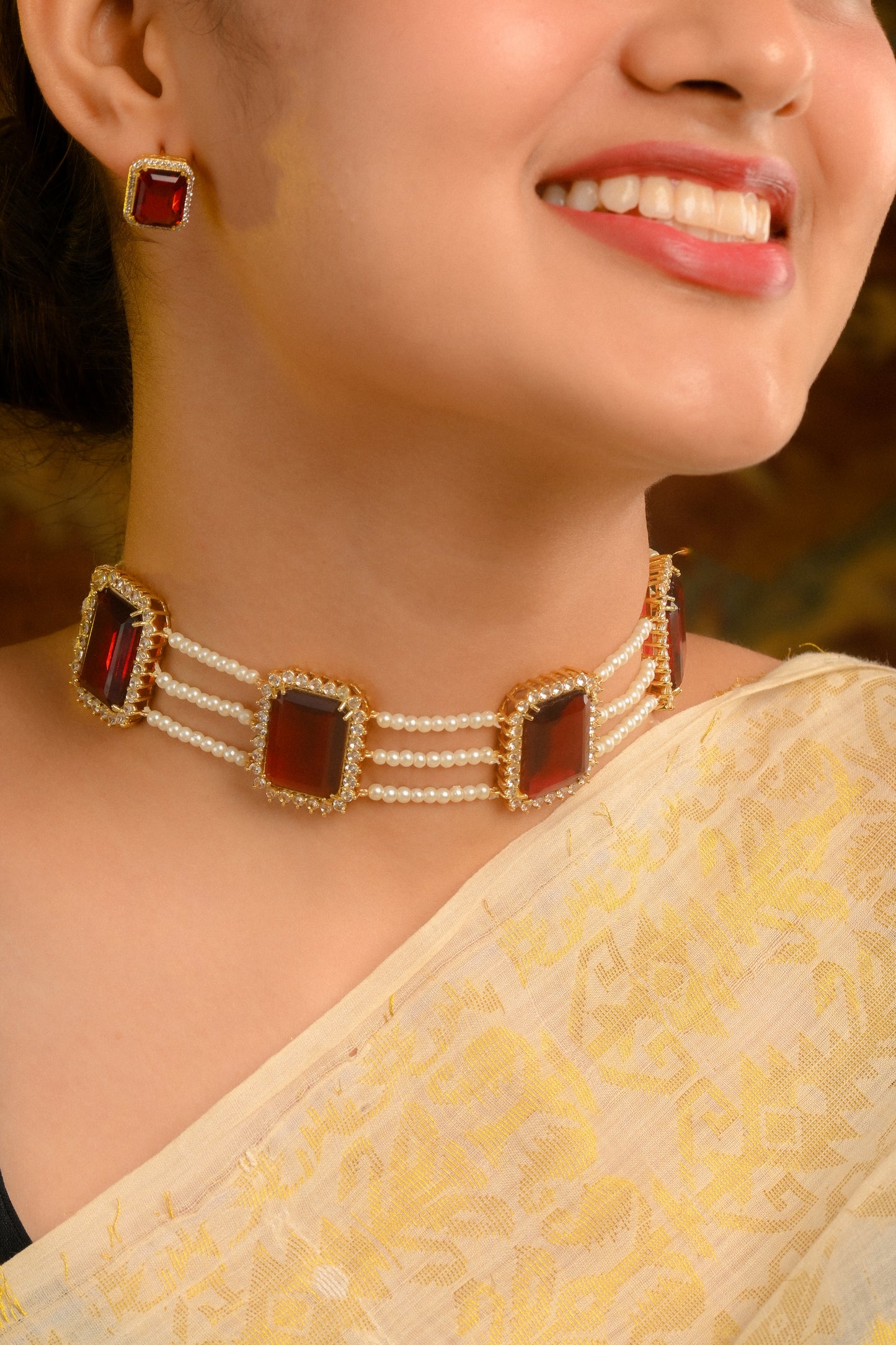 Ruby Diamond Accent Pearl Choker Set