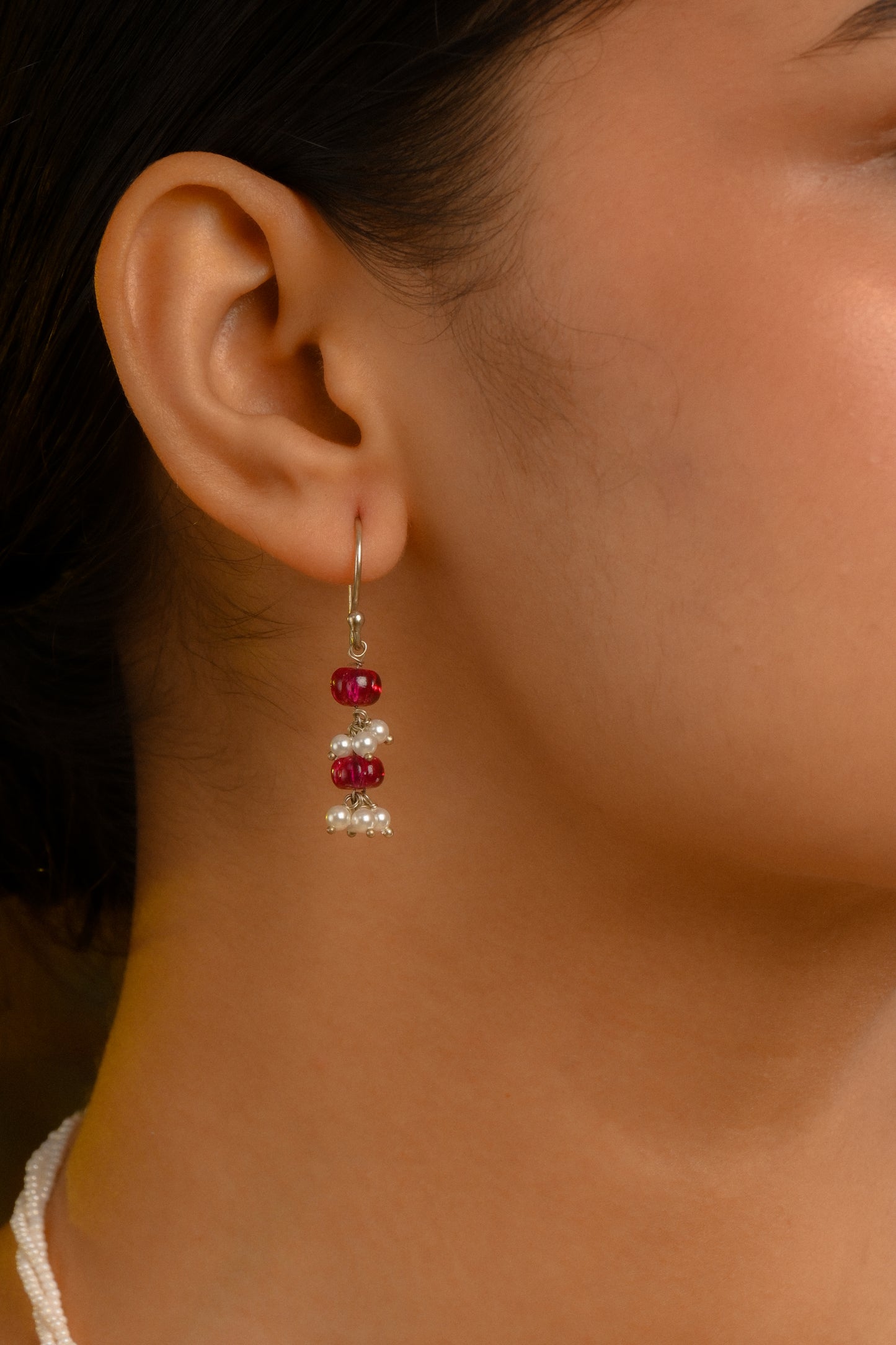 Ruby Pearl Delicate Necklace (Silver Plated)