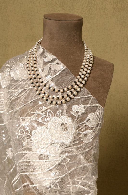 Pearl and Black Onyx Triple Layered Necklace