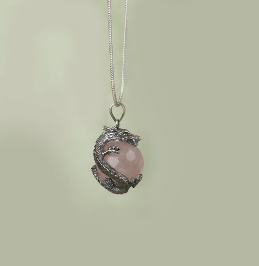 Dragon Ball Silver Pendant with Rose Quartz