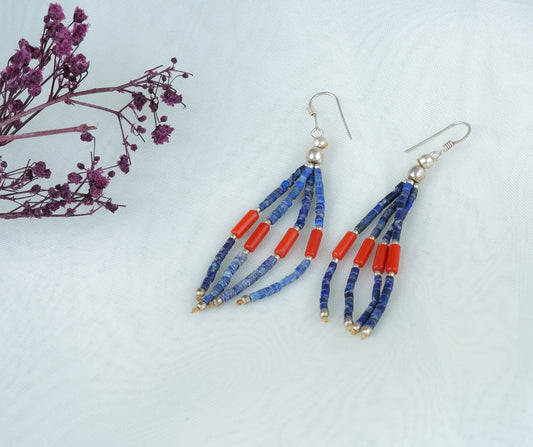 Lapis Beads Silver Earrings