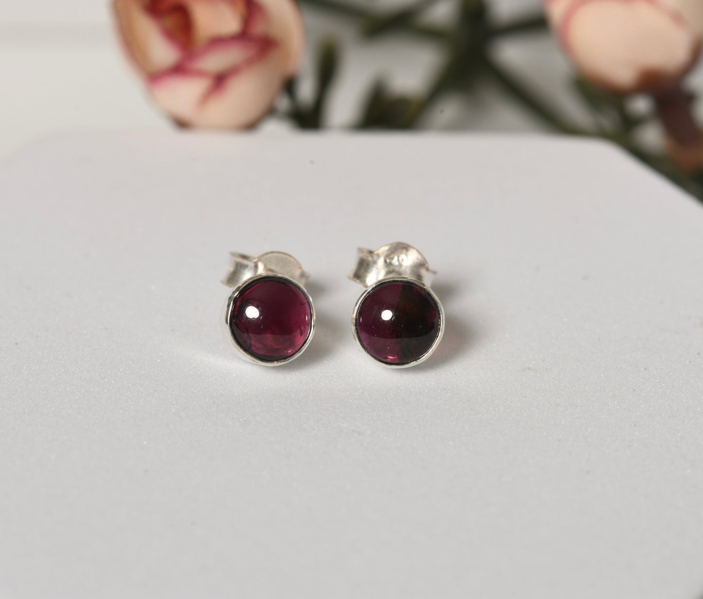 Garnet Silver Studs